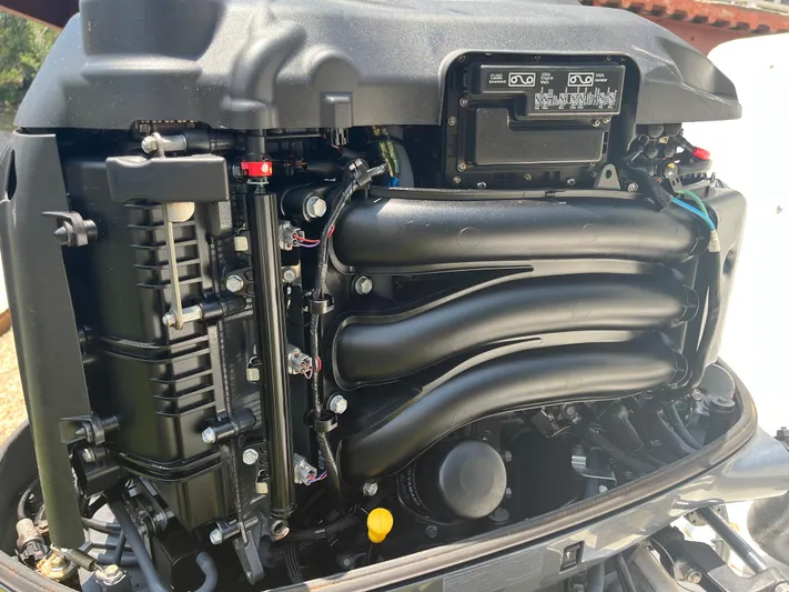  Yacht Photos Pics Close-up of 2015 Robalo R305 Walkaround engine components.