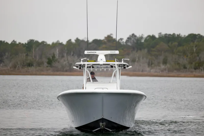 Hoo Hunter Yacht Photos Pics 2012 SeaHunter 37 Tournament boat on calm water, front view.