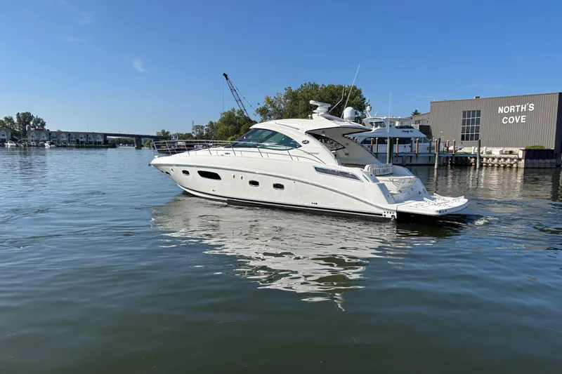 Life's Grande Yacht Photos Pics 2012 Sea Ray 470 Sundancer yacht cruising near North's Cove marina.