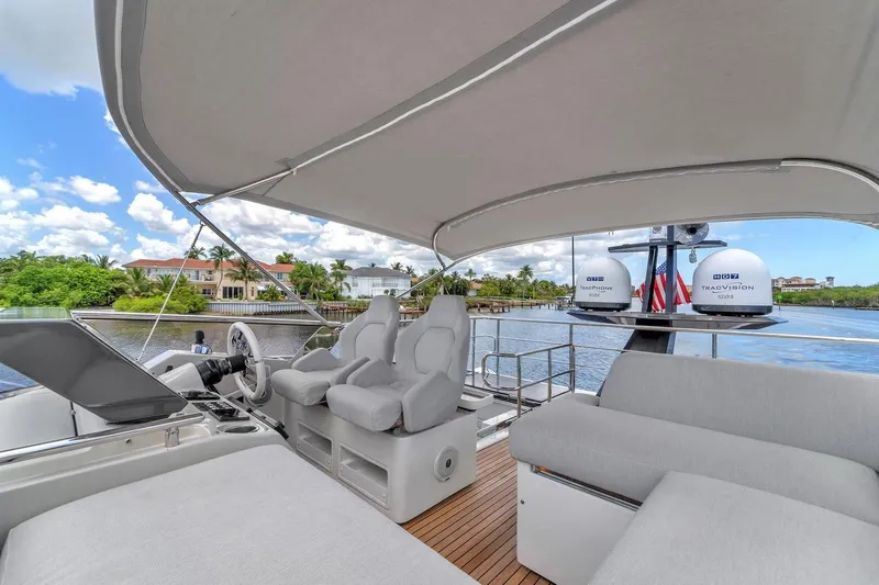 Evexias Yacht Photos Pics Luxury Azimut S7 FLY 2020 yacht with spacious deck and modern seating.