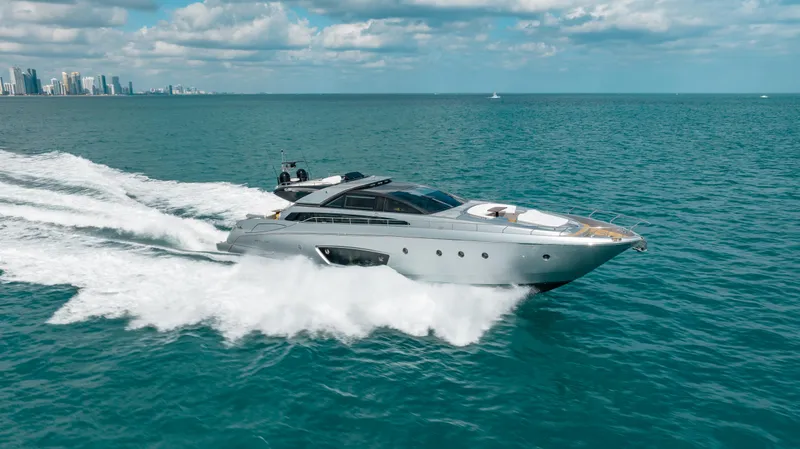 Purosangue Yacht Photos Pics Luxury Riva 86' DOMINO yacht cruising on open sea, 2014 model.