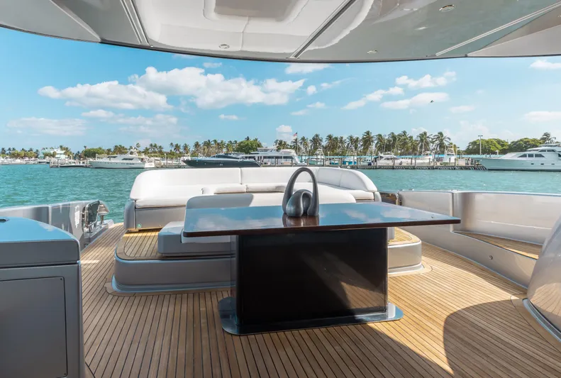 Purosangue Yacht Photos Pics Luxury yacht deck of 2014 Riva 86' DOMINO with ocean view and seating area.