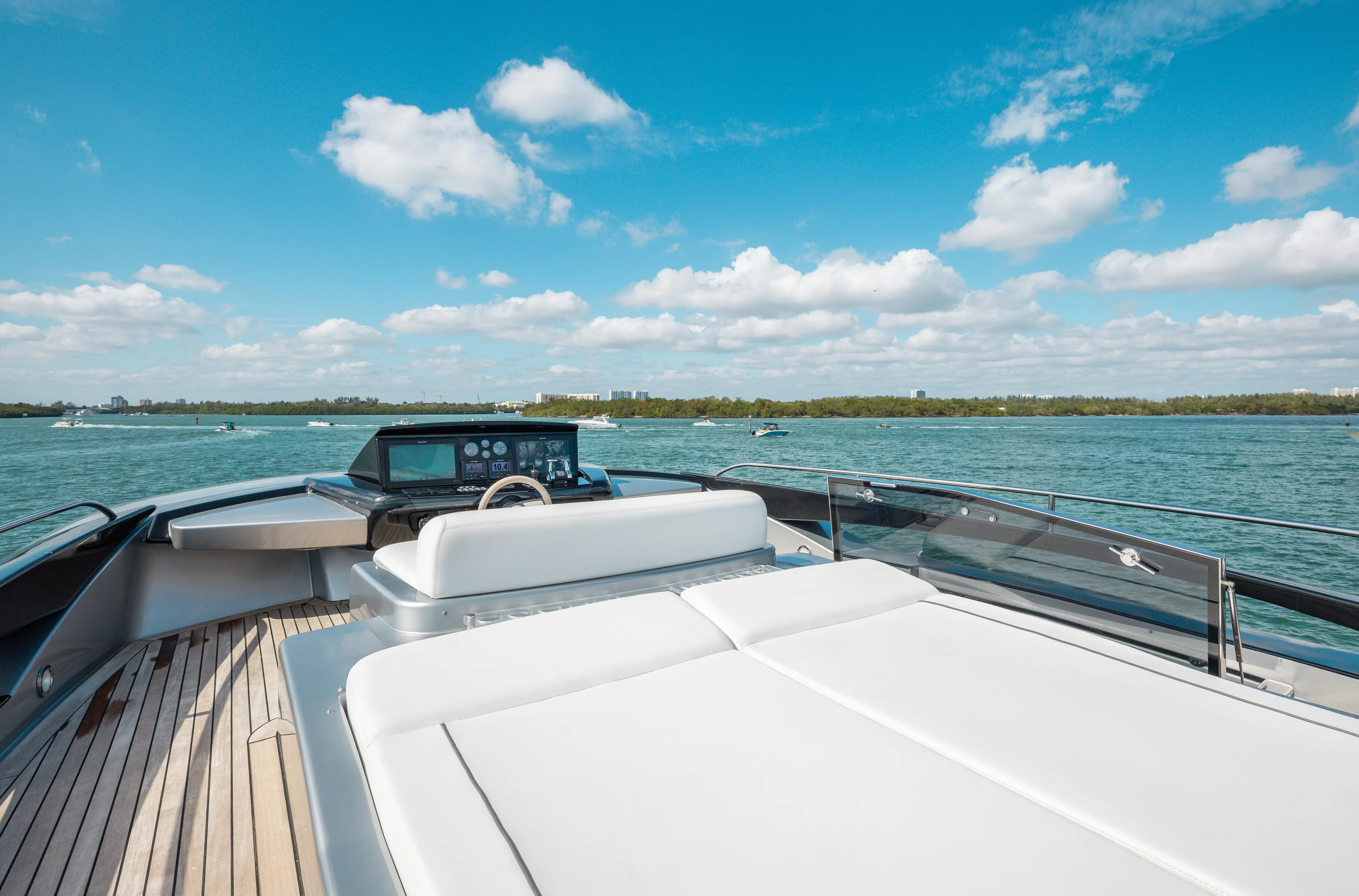 Purosangue Yacht Photos Pics Luxurious 2014 Riva 86' DOMINO yacht deck with scenic ocean view.