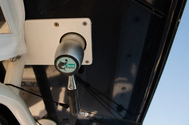  Yacht Photos Pics Close-up of a 2014 Yellowfin 34 Offshore boat control lever.