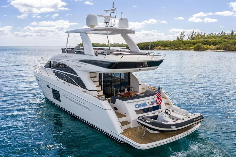 One Life Yacht Photos Pics 2016 Princess 60 Flybridge Motor Yacht cruising on serene waters.