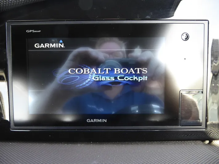  Yacht Photos Pics Garmin display showing Cobalt Boats Glass Cockpit interface in a 2017 Cobalt R30.