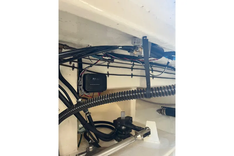  Yacht Photos Pics 2006 Norseman 480S boat wiring and components in engine compartment.