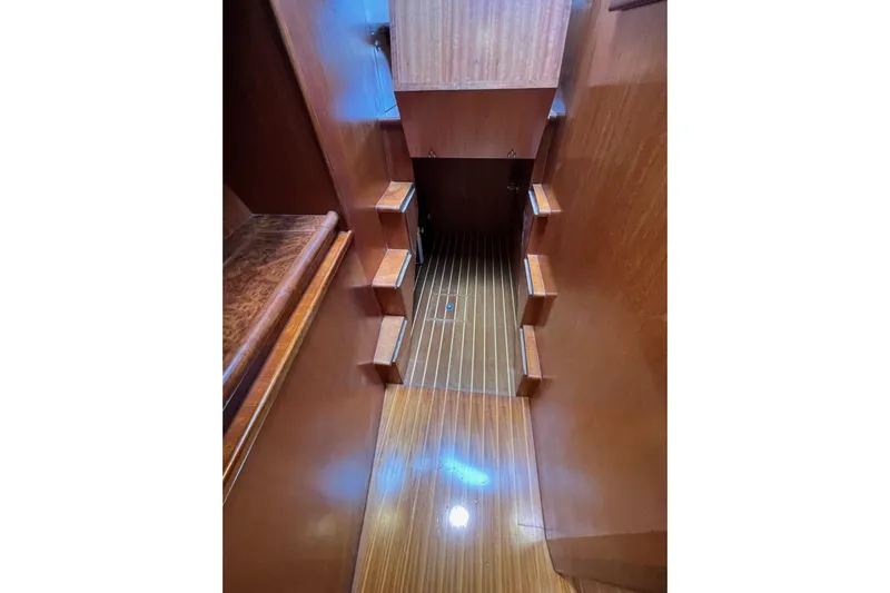  Yacht Photos Pics Wooden interior stairs on a 2006 Norseman 480S yacht.