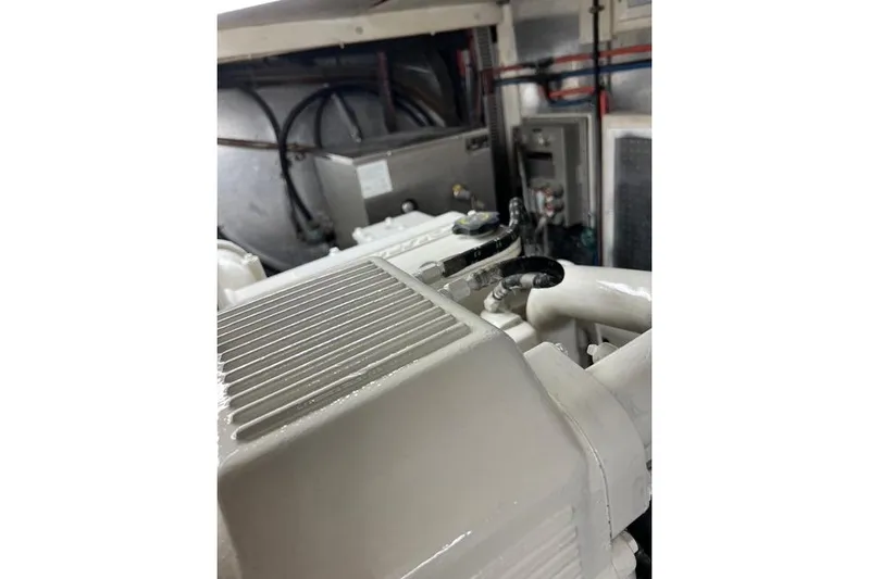  Yacht Photos Pics Engine room of 2006 Norseman 480S yacht, showcasing mechanical components and wiring.