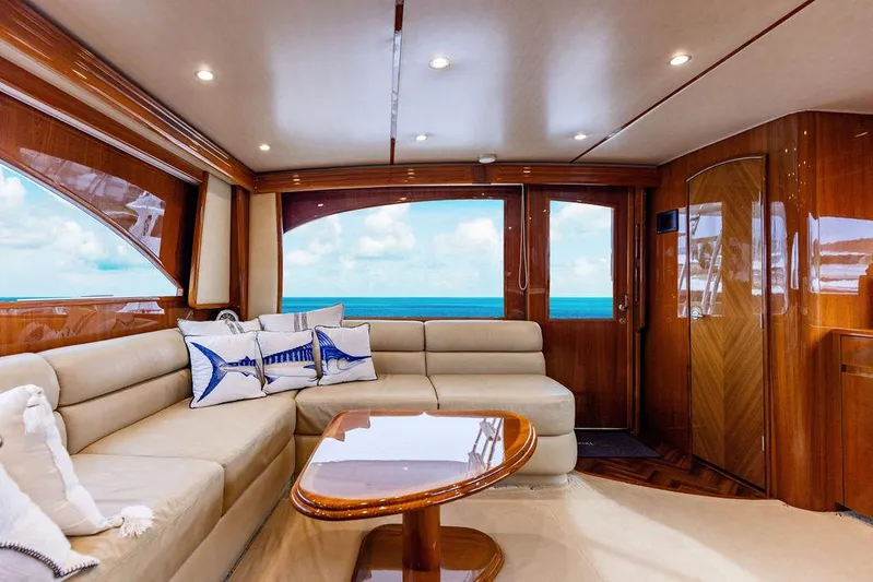 Harbor Time Yacht Photos Pics Luxurious interior of 2013 Viking 66 Open yacht with ocean view.