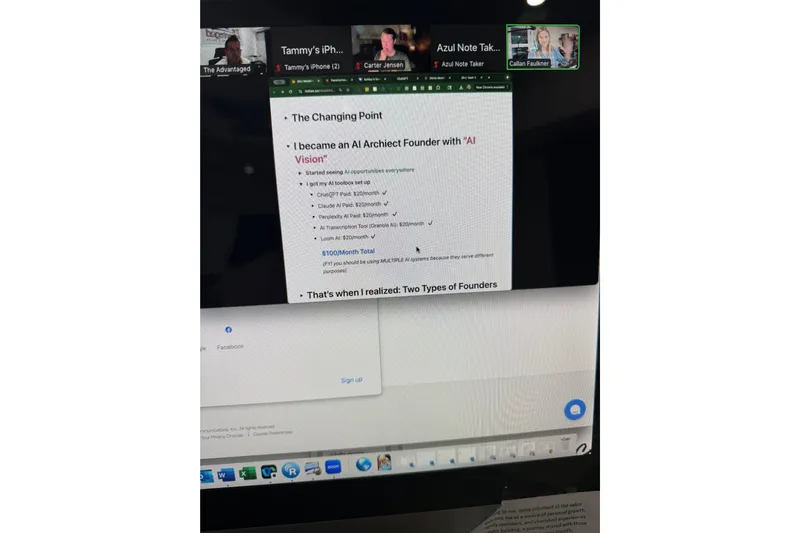  Yacht Photos Pics Online presentation on AI architecture and tools, featuring a Zoom meeting interface.