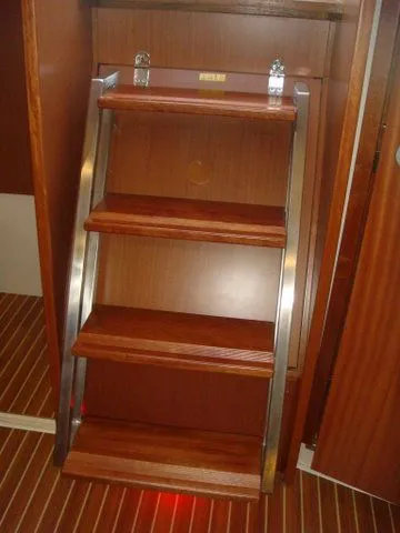 Bonejour Yacht Photos Pics Wooden interior stairs on 2012 Hanse 385 yacht.