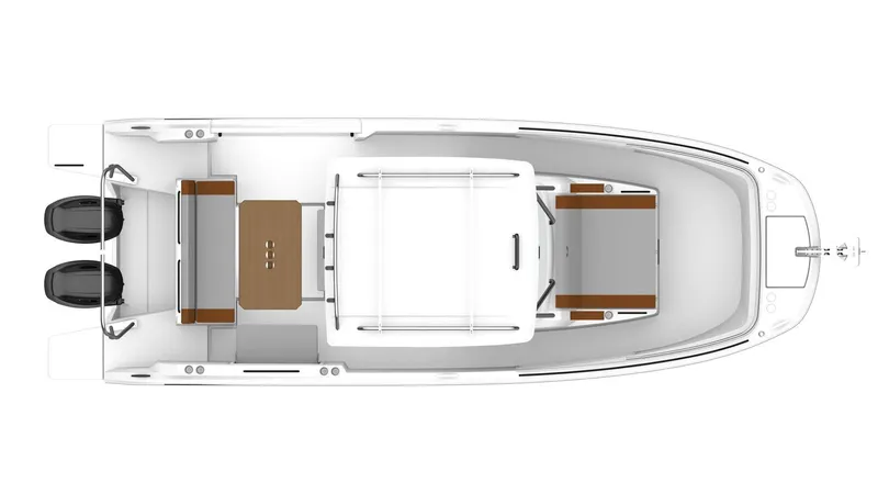  Yacht Photos Pics Top view of 2025 Beneteau Flyer 9 SPACEdeck boat layout with dual engines.