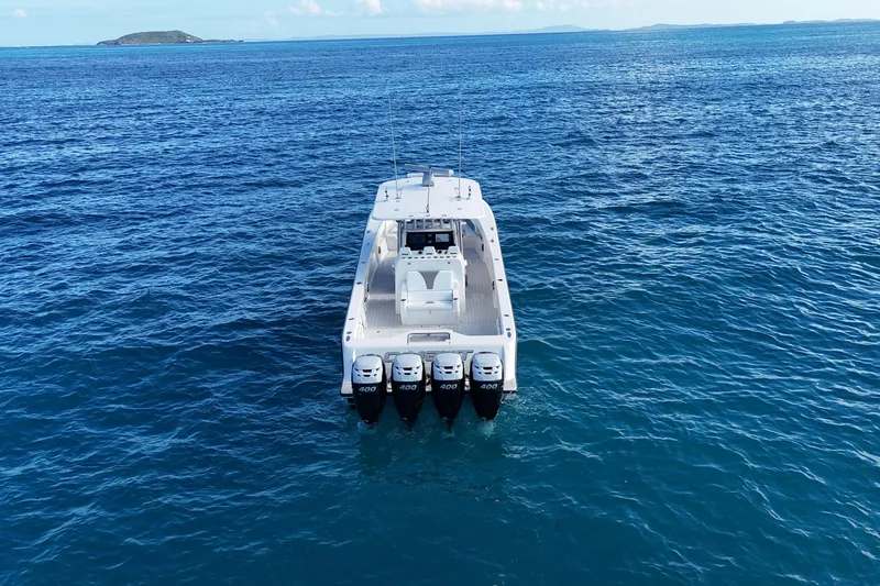  Yacht Photos Pics 2020 SeaVee 390Z boat with four engines on open ocean.