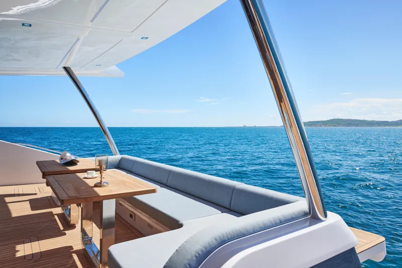  Yacht Photos Pics Luxurious Skywalker S60 yacht deck with ocean view, 2025 model.