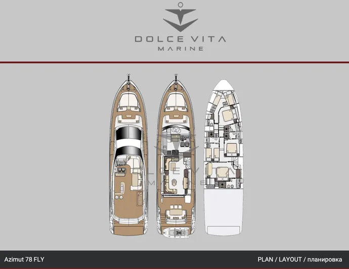 Dejavu Yacht Photos Pics Azimut 78 yacht layout plan, 2020 model, by Dolce Vita Marine.