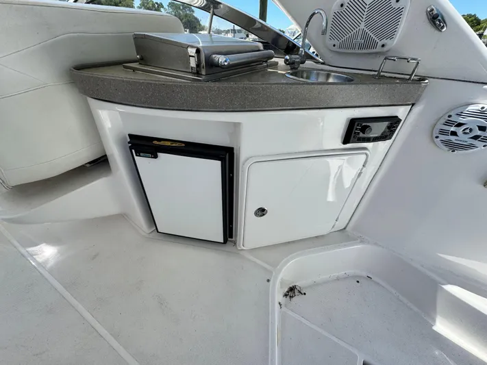 Out With The Buoys II Yacht Photos Pics 2009 Regal Commodore 4060 yacht kitchenette with grill, sink, and storage.