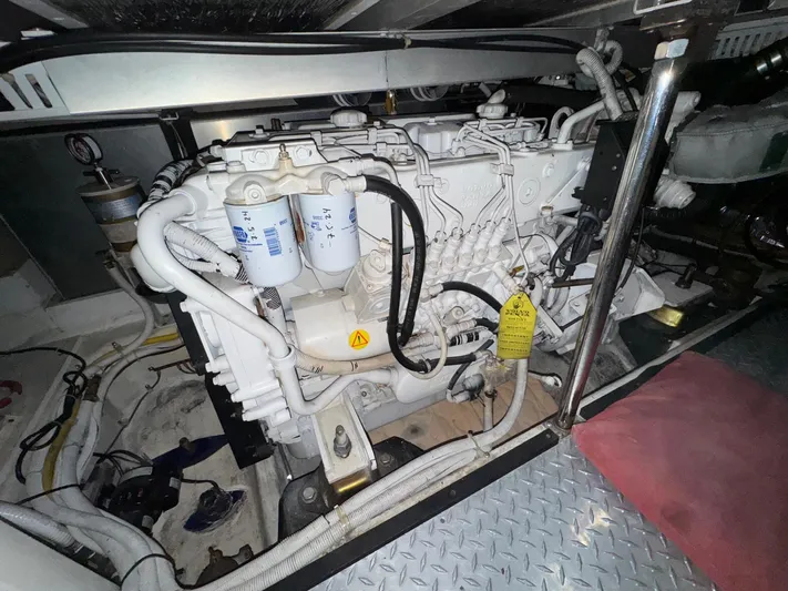 Makin Memories Yacht Photos Pics 2003 Carver 396 engine compartment with visible components and wiring.