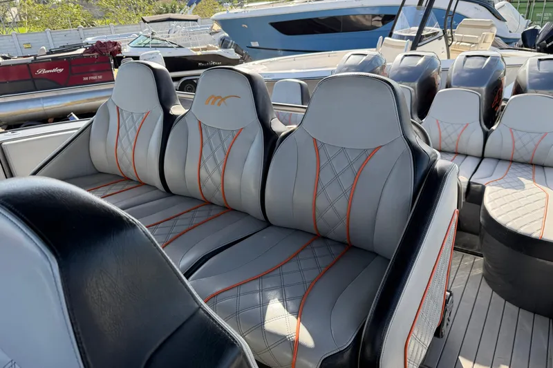  Yacht Photos Pics Luxury seating on a 2019 Midnight Express 43 Open boat with stylish upholstery.