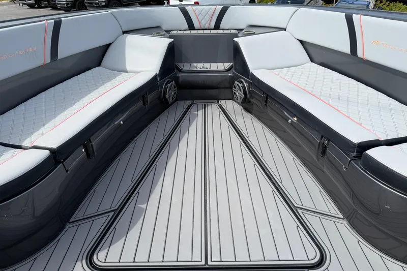  Yacht Photos Pics Interior of a 2019 Midnight Express 43 Open boat with sleek seating and modern design.