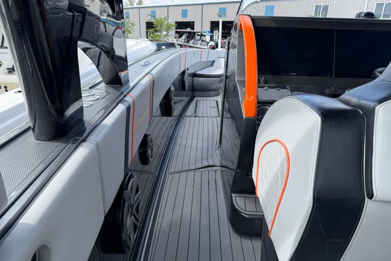  Yacht Photos Pics 2019 Midnight Express 43 Open boat interior with sleek seating and modern design elements.