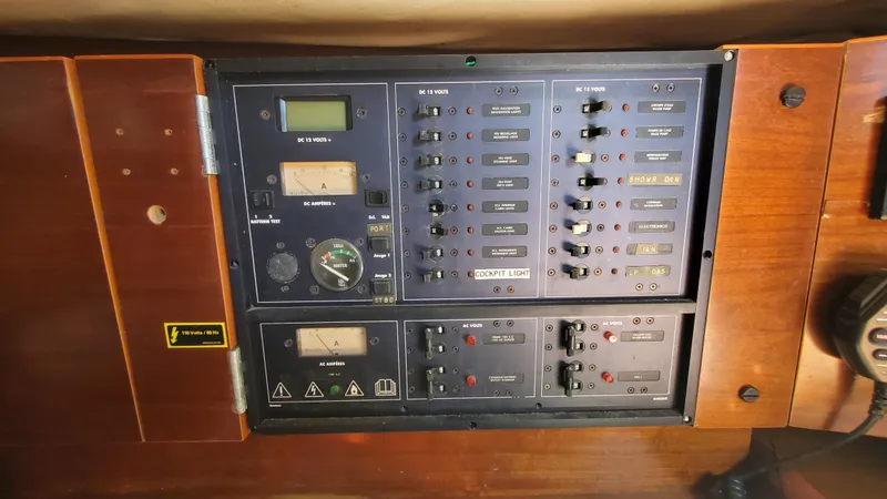  Yacht Photos Pics Electrical control panel of a 1999 Beneteau Oceanis 44 CC sailboat.