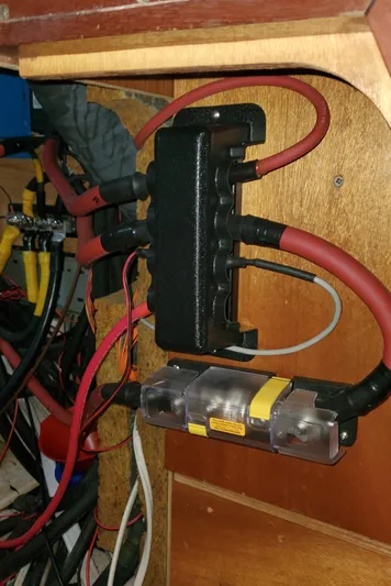  Yacht Photos Pics Electrical wiring and components inside a 1999 Beneteau Oceanis 44 CC sailboat.