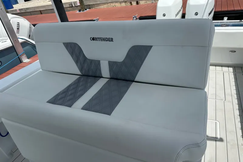  Yacht Photos Pics Contender 35 ST 2019 boat seat with gray and white upholstery design.