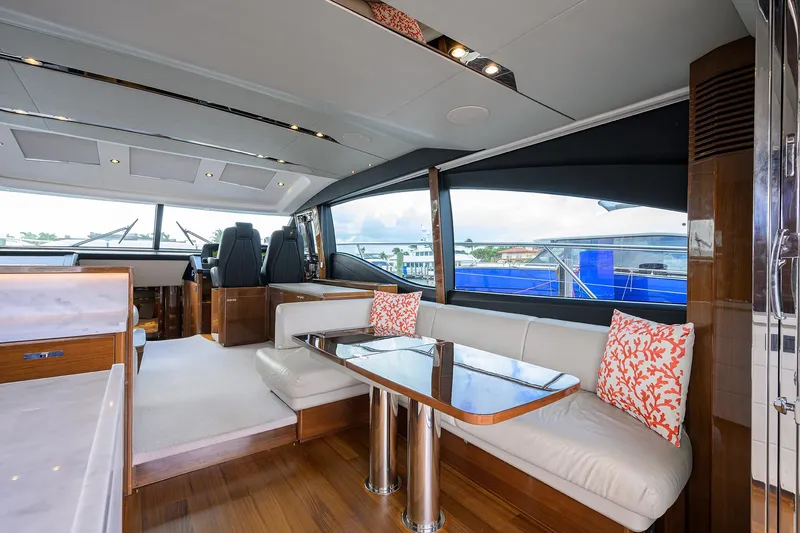 Gallant Lady Yacht Photos Pics Luxurious interior of 2018 Princess 65S yacht with elegant seating and modern design.