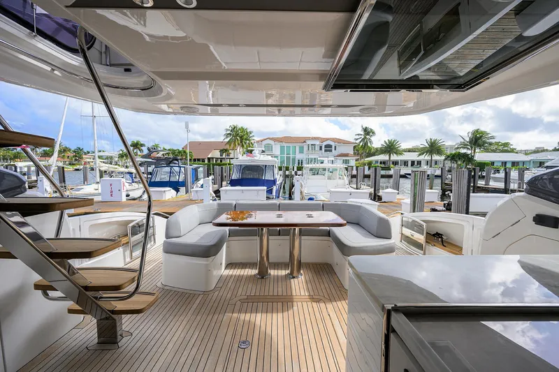 Gallant Lady Yacht Photos Pics Luxurious 2018 Princess 65S yacht interior with elegant seating and dining area.