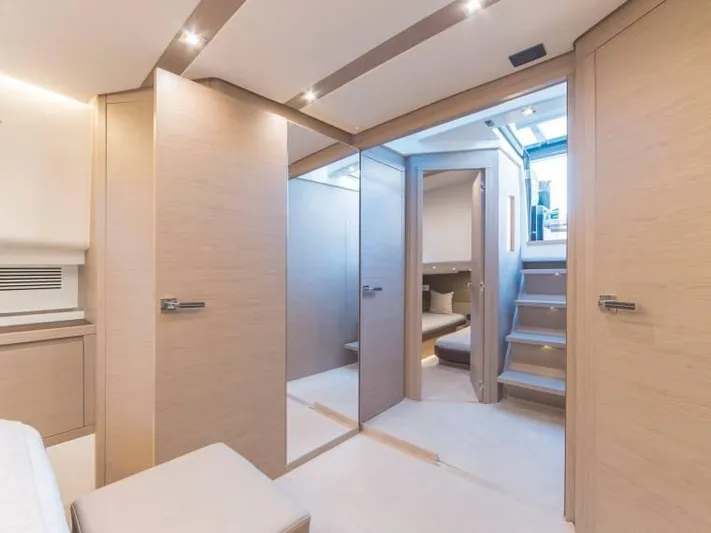 Ban Ban Yacht Photos Pics Luxurious interior of 2023 Pardo Yachts 50, featuring modern design and elegant wood finishes.