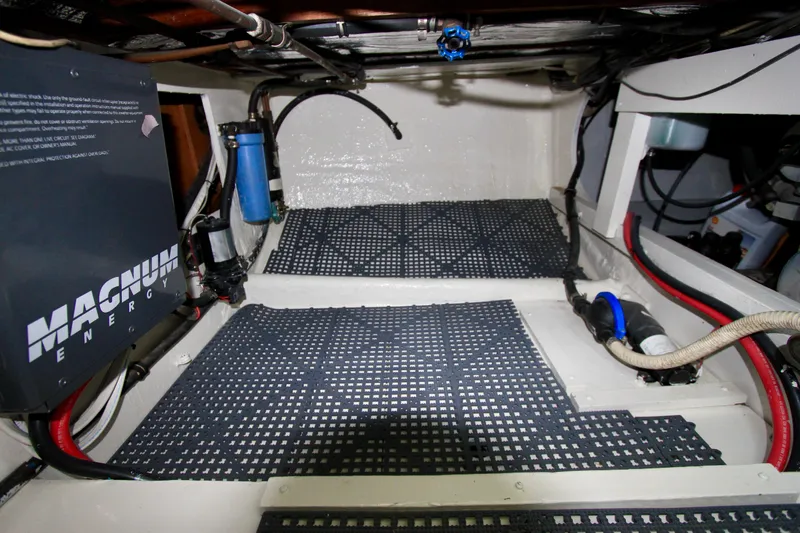 La Dorada Yacht Photos Pics Starboard side storage, water pumps and inverter/charger.