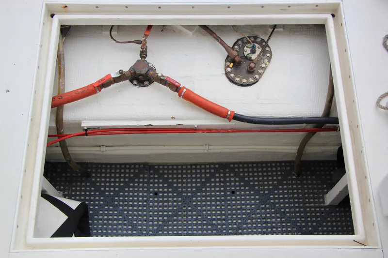 La Dorada Yacht Photos Pics Fuel tank, battery compartment and blow deck storage.