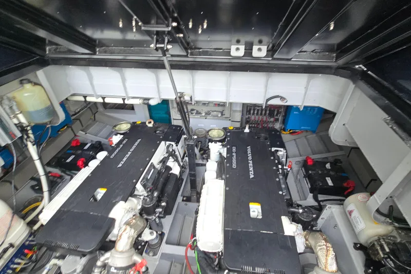 Yacht Photos Pics Engine room of 2022 Vanquish VQ45 with Volvo Penta engines and technical components.