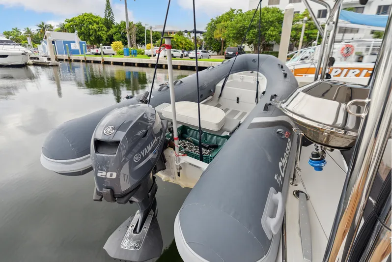 Neptune's Waters Yacht Photos Pics Inflatable boat with Yamaha motor on Lagoon 42 catamaran, 2019.