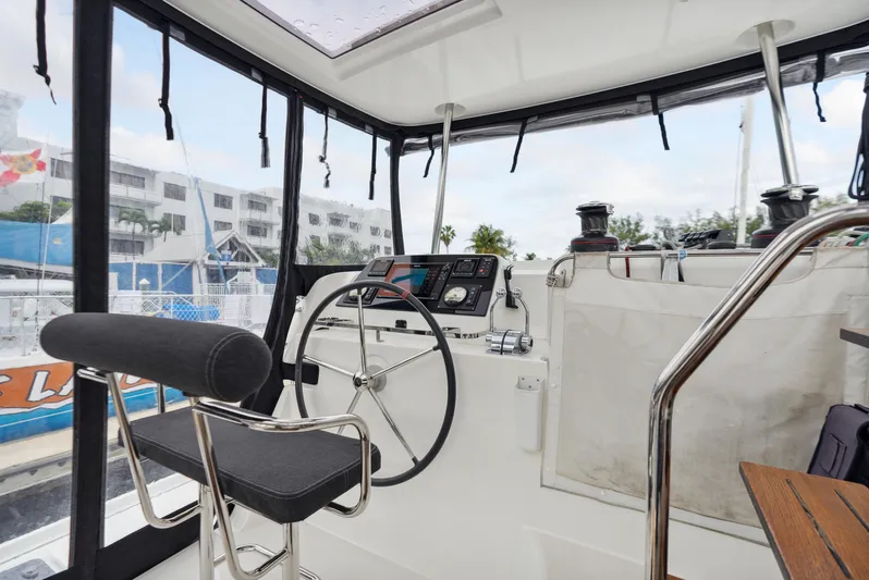 Neptune's Waters Yacht Photos Pics Interior view of Lagoon 42 yacht helm station, 2019 model.