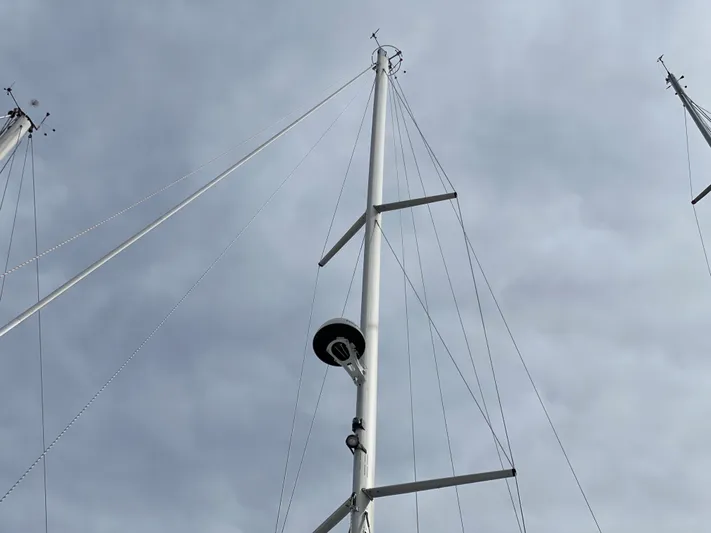 Catalina 425 In Stock Yacht Photos Pics Mast of 2024 Catalina 425 sailboat against cloudy sky.