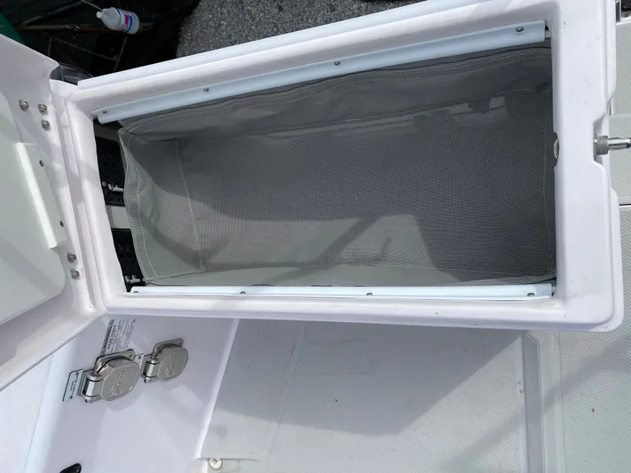 Catalina 425 In Stock Yacht Photos Pics Open storage compartment on 2024 Catalina 425 boat, featuring a mesh liner.