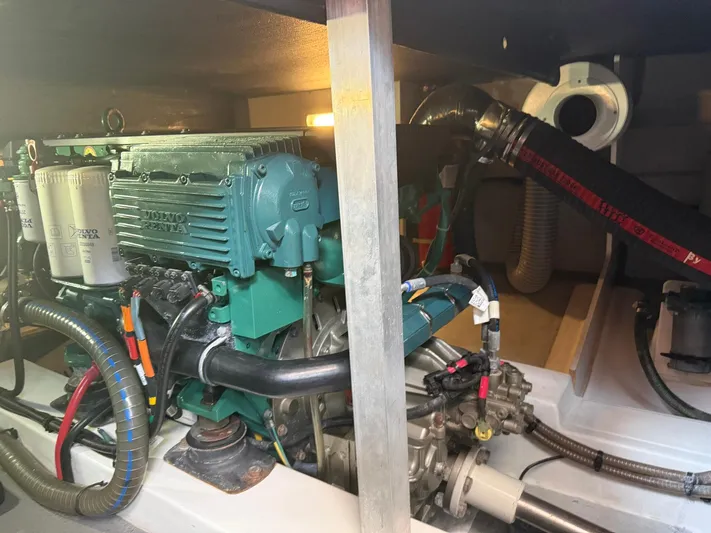 Wanderer Yacht Photos Pics Engine room of 2016 Beneteau Swift Trawler 44 with visible Volvo Penta engine components.