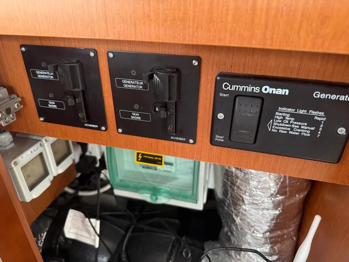 Wanderer Yacht Photos Pics Control panel of a 2016 Beneteau Swift Trawler 44 with Cummins Onan generator.