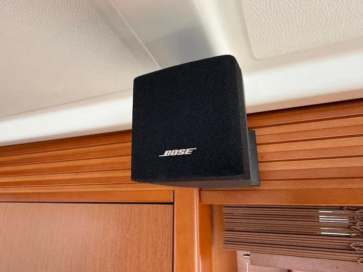 Wanderer Yacht Photos Pics Bose speaker mounted on 2016 Beneteau Swift Trawler 44 interior wooden panel.