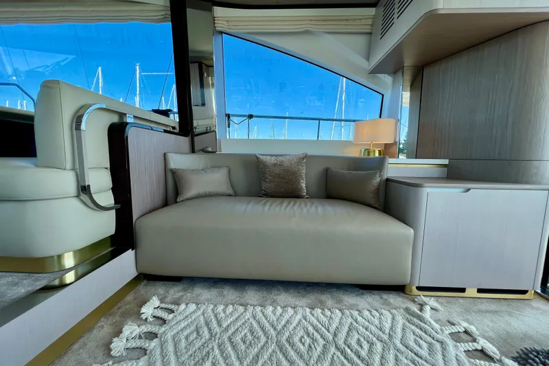  Yacht Photos Pics Luxurious interior of 2024 Azimut Fly 60 yacht with elegant seating and decor.