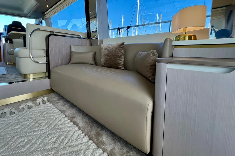  Yacht Photos Pics Luxurious interior of 2024 Azimut Fly 60 yacht with elegant seating and decor.