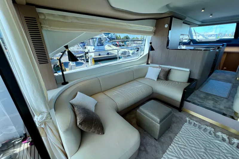  Yacht Photos Pics Luxurious interior of 2024 Azimut Fly 60 yacht with elegant seating and modern decor.
