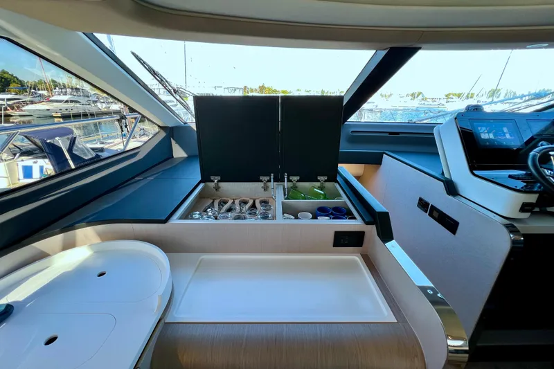  Yacht Photos Pics Luxurious interior of 2024 Azimut Fly 60 yacht with modern amenities and sleek design.