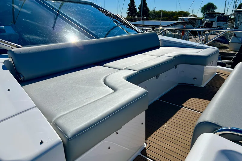  Yacht Photos Pics Luxurious seating on 2024 Azimut Fly 60 yacht, featuring sleek design and comfort.