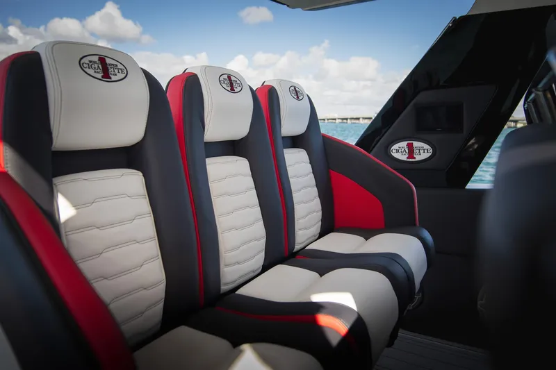  Yacht Photos Pics Luxury seating in 2025 Cigarette 41 Nighthawk boat, featuring sleek design and premium materials.