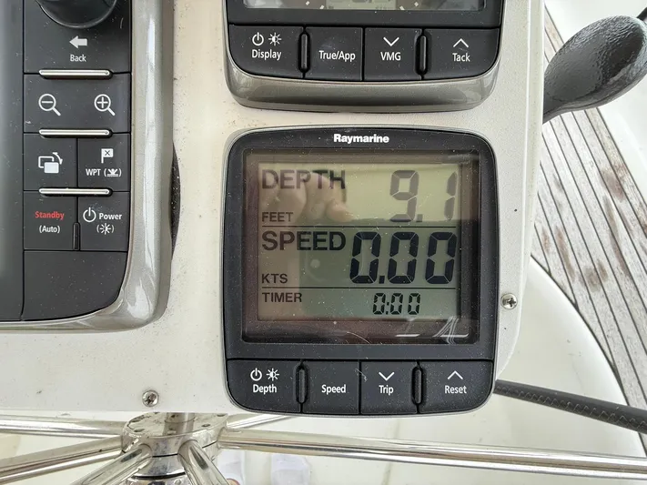 French Angel Yacht Photos Pics Raymarine display on 2003 Beneteau 393 showing depth and speed readings.