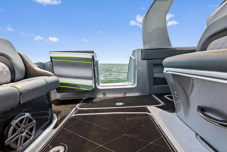 Baby Yacht Photos Pics 2018 Deep Impact 399 Cabin boat interior with ocean view.