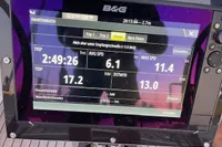 B&G navigation display on 2023 Hanse 388 yacht showing trip data and speed metrics.